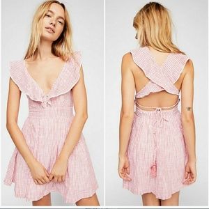 Free People Red/White Heartlines Mini Dress L